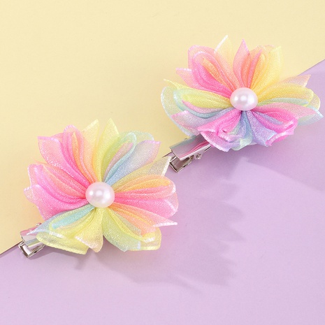 Korean fashion hair accessories colorful pearl flowers girls mesh hair clips's discount tags