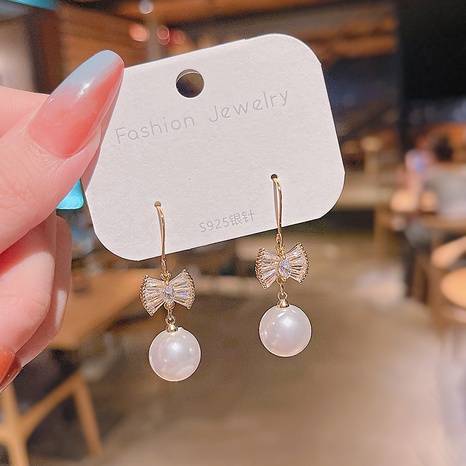 vintage zircon bow pearl pendant copper earrings wholesale's discount tags