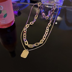 simple English tag hip-hop fashion double-layer hollow chain alloy necklace