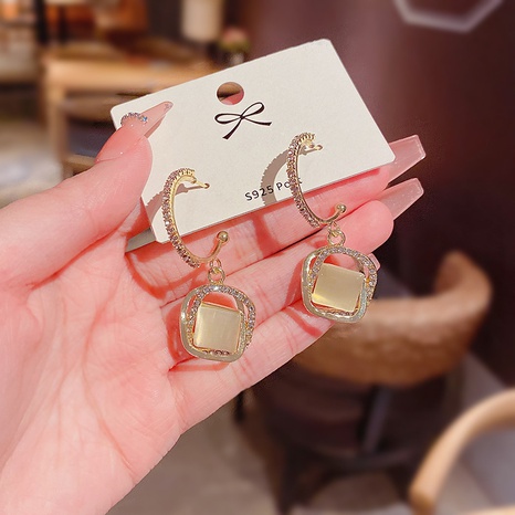 fashion opal geometric earrings female light luxury niche diamond earrings's discount tags