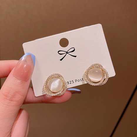 pendientes de círculo de nicho de lujo ligero micro-set de cobre femenino pendientes de ópalo delicados's discount tags