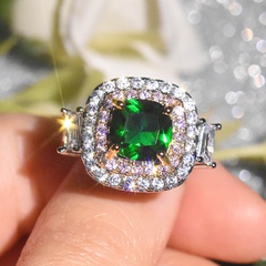 fashion Moissanite diamond square ring simulation emerald copper ring