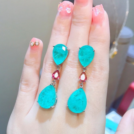 Simple Blue Water Drop Simulation Emerald Copper Earrings Wholesale NHZEN603417's discount tags