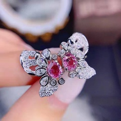 Korean pink diamond butterfly copper stud earrings