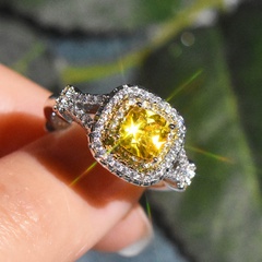 fashion platinum-plated Moissanite diamond square ring simulation yellow diamond copper ring