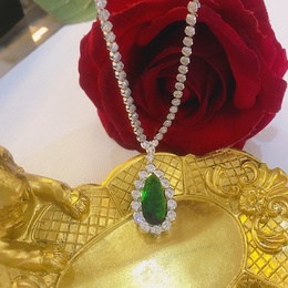 vintage water drop microencrusted zircon water drop pearshaped emerald copper necklacepicture7