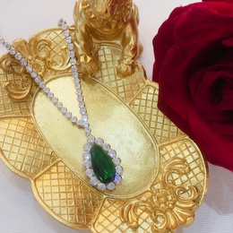 vintage water drop microencrusted zircon water drop pearshaped emerald copper necklacepicture10