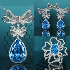 light luxury full diamond topaz blue suit bow necklace earrings ring female