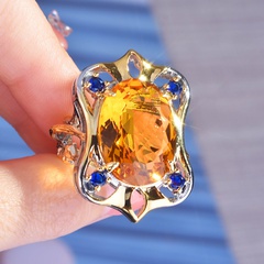 retro fashion yellow diamond ring light two-color electroplating opening copper ring