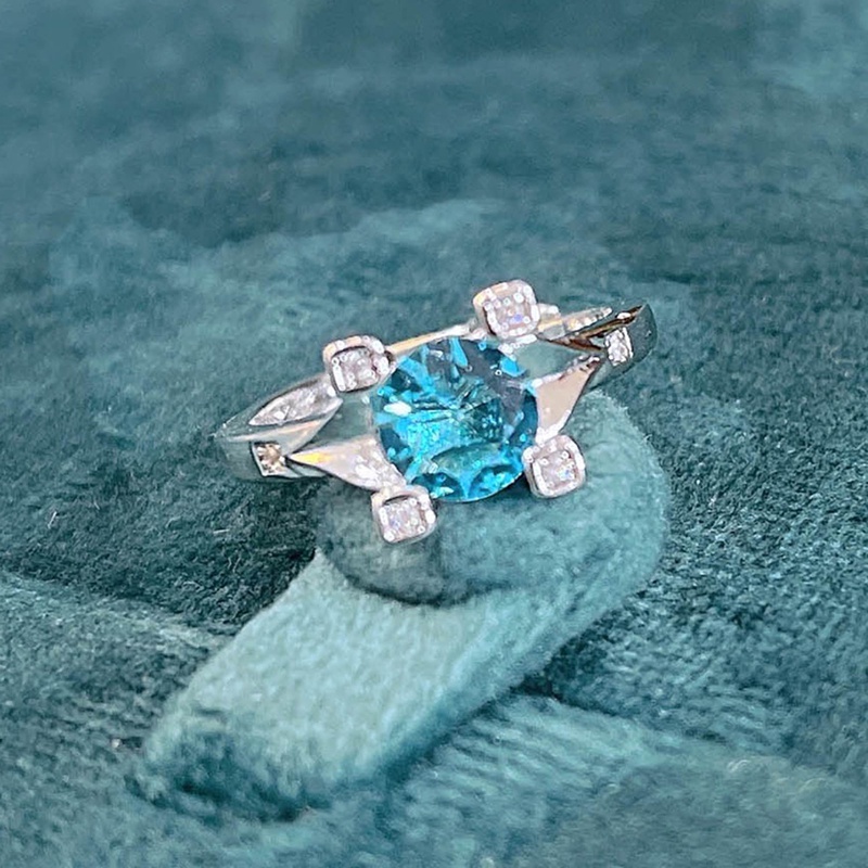 Fashion Aquamarine Ring Simple Diamond Ring Opening Copper Ring