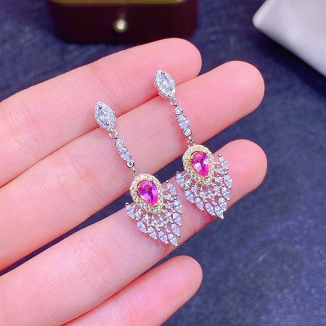 retro imitation natural pink sapphire water drop copper earrings  NHZEN603450's discount tags