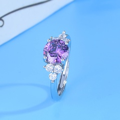 Fashion Purple Diamond Ring Inlaid Zircon Combined Cubic Zirconia Copper Ring