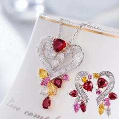 fashion light luxury full diamond ruby pendant T square diamond earrings female