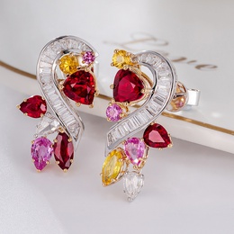 fashion light luxury full diamond ruby pendant T square diamond earrings femalepicture10