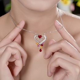 fashion light luxury full diamond ruby pendant T square diamond earrings femalepicture12