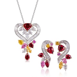 fashion light luxury full diamond ruby pendant T square diamond earrings femalepicture13
