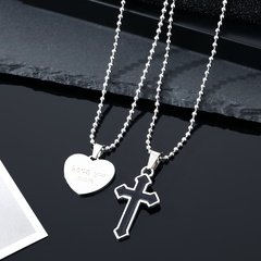 Retro Contrast Color Cross-shaped Alloy Pendant Heart-shaped Necklace