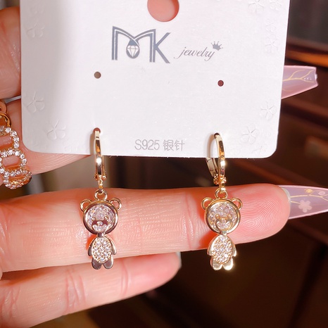 fashion full of zircon bear-shaped copper earrings wholesale NHMKA603516's discount tags