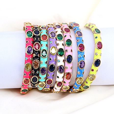 vintage micro-inlaid zircon color dripping oil adjustable opening bracelet's discount tags