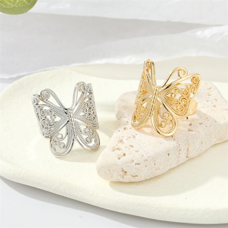 retro exquisite alloy hollow butterfly ring simple animal opening ring's discount tags
