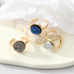 retro simple round imitation natural stone ring fashion color glitter resin ring