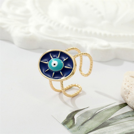 retro blue drop oil round eye hollow ring alloy devil eye opening ring's discount tags
