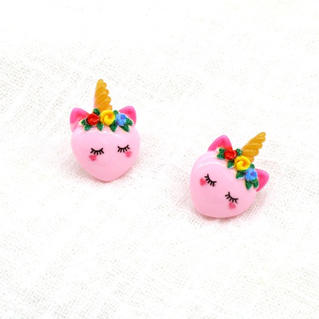 Korean fashion pink resin cartoon unicorn earrings's discount tags