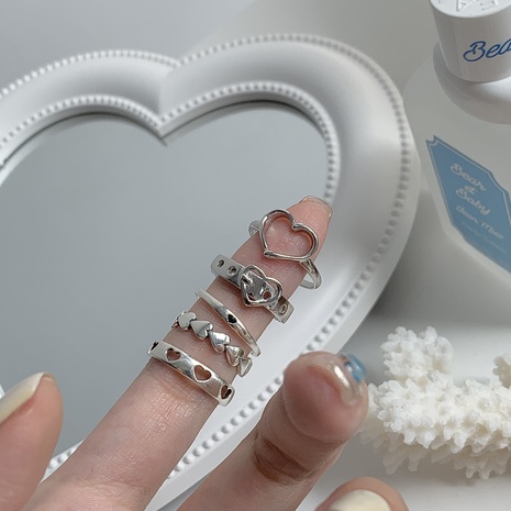 simple retro heart-shaped opening ring 5-piece set hollow heart alloy ring NHPJ603556's discount tags