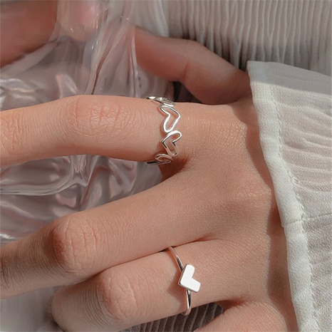 fashion hollow heart-shaped ring 2-piece creative opening ring alloy ring NHPJ603555's discount tags