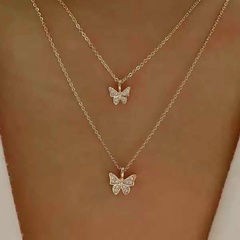 fashion inlaid rhinestone butterfly pendant double-layer alloy necklace