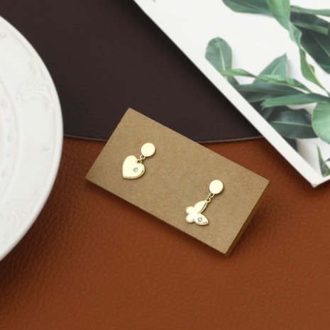 Simple asymmetrical copper zircon heart butterfly earrings NHIK616785's discount tags