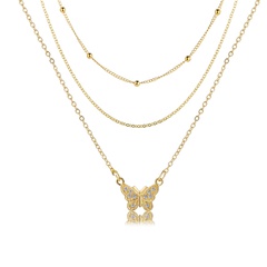 Nuevo collar de tres capas con colgante de mariposa de diamantes de imitación de joyería Simple creativa