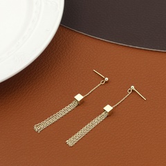 Simple light luxury solid cube tassel pendent copper earrings