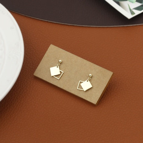 Light luxury niche simple golden double square copper earrings NHIK616782's discount tags