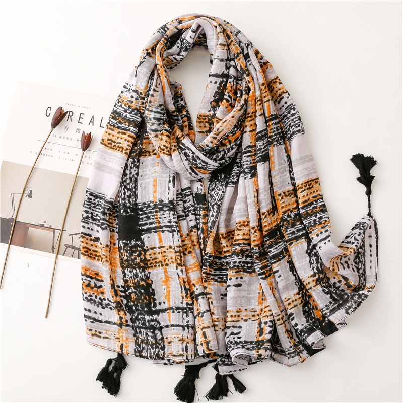 black horizontal strip handpainted line satin cotton linen beach towel shawl silk scarf