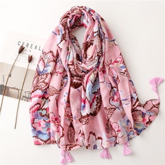 pink tropical plants flowers flowers cotton and linen braided shawl silk scarf ladies