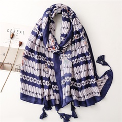 fashion blue oval lattice geometric satin cotton linen handmade shawl silk scarf