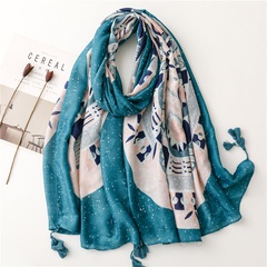 Ethnic Blue Satin Cotton Linen Hand Braided Beach Towel Shawl Silk Scarf