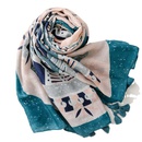 Ethnic Blue Satin Cotton Linen Hand Braided Beach Towel Shawl Silk Scarfpicture10