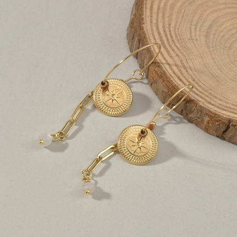 einfache runde Hexagramm-Nähkette Reisperlen lange Ohrringe aus Titanstahl's discount tags