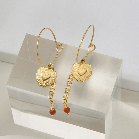 vintage long gold circle titanium steel retro creative rice beads heart earrings NHOUB603687's discount tags