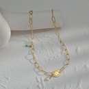 Vintage Hollow Chain Circle Pendant Turquoise Pearl Trend Titanium Steel Necklacepicture7