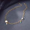 Vintage Hollow Chain Circle Pendant Turquoise Pearl Trend Titanium Steel Necklacepicture8