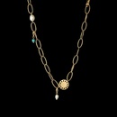 Vintage Hollow Chain Circle Pendant Turquoise Pearl Trend Titanium Steel Necklacepicture11