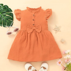 2022 bow summer baby girl dress European and American lace flying sleeve skirt