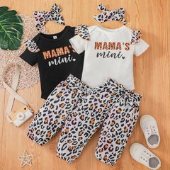 vêtements d'été imprimé léopard deux pièces ensemble lettres bébé barboteuse à manches courtes pantalon ensemble