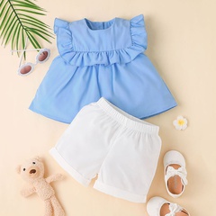 little girl short-sleeved vest suit summer girls round neck top two-piece children's clothing