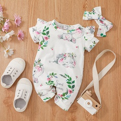 children's clothing newborn printing short-sleeved flower elephant jumpsuit wholesale