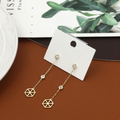 Simple Light Luxury Golden Copper Zircon Hexagon Pendant Long Earrings