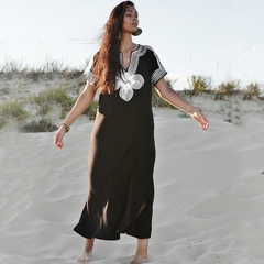 Nouveau coton corde broderie longue jupe plage protection solaire vêtements maillot de bain blouse